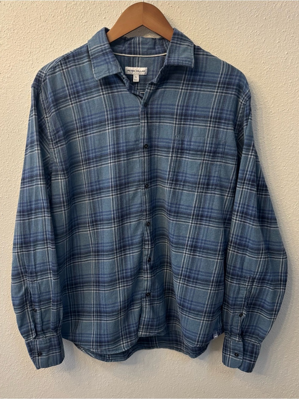 Peter Millar Blue Plaid 100% Cotton Long-Sleeve Button-Down Shirt